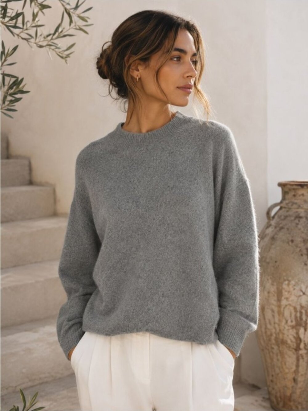 The Fisher Project Cashmere Grey Knit Sweater Minimalist Quiet Luxury Cozy Chic